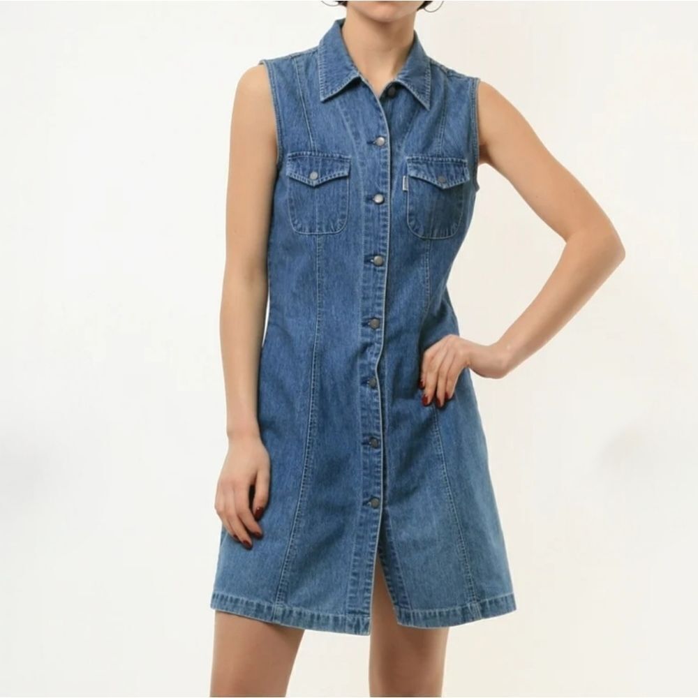 The Territory Ahead Denim Sleeveless Shirt Dress